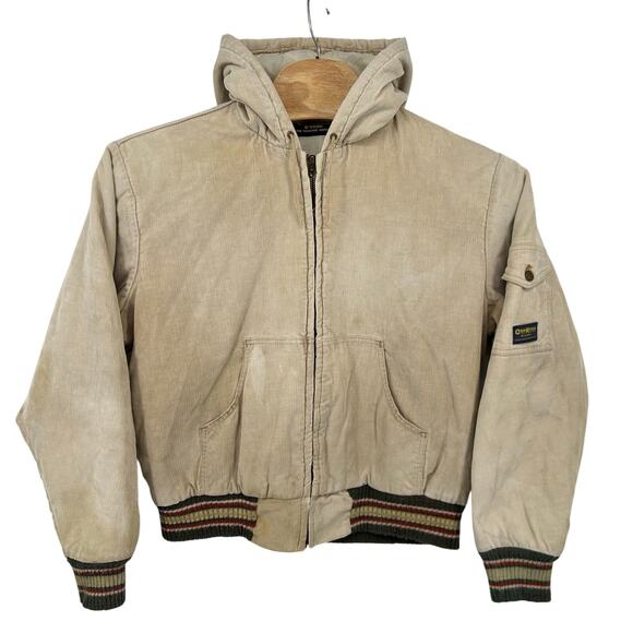 VTG 70s Men's Cream Corduroy OshKosh B'Gosh Quilt Lined Varsity Chore Jacket XL - Picture 2 of 14